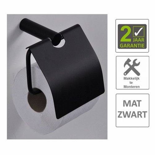 AQS Toiletrolhouder Mia Met Klep Mat Zwart 