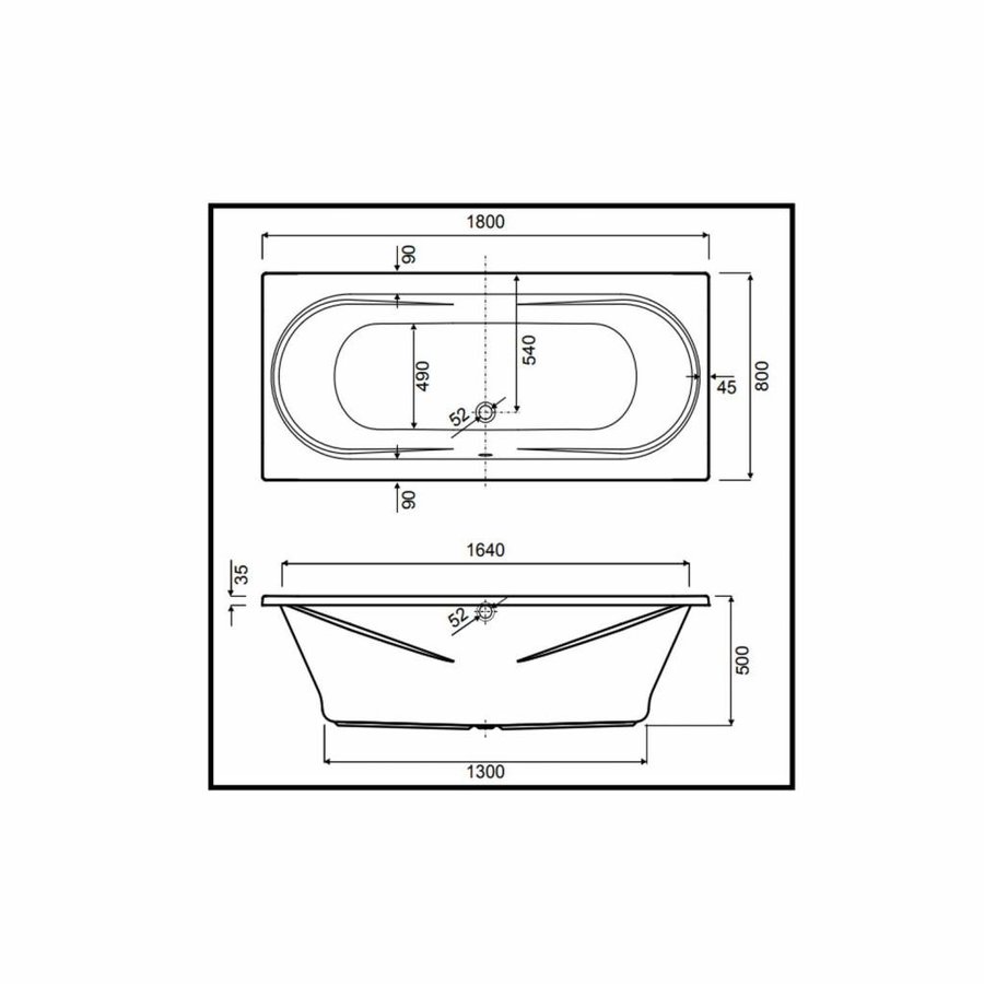 Inbouw Duo Ligbad Wisa New Toscana 180x80x50 cm Wit