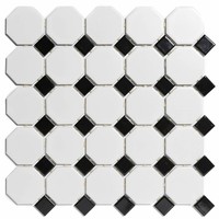 Mozaïek Paris 29.5x29.5 cm Geglazuurd Porselein, Octagon Mat En Glanzend Wit En Zwart (Prijs Per m2)