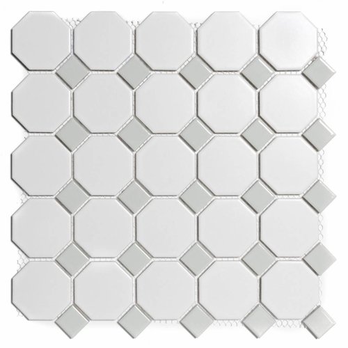 Mozaïek Paris 29.5x29.5 cm Geglazuurd Porselein, Octagon Mat En Glanzend Wit En Grijs (Prijs Per m2) 