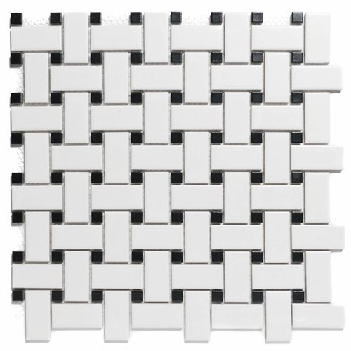 Mozaïek Paris 30x30 cm Geglazuurd Porselein, Basketweave Mat Zwart En Wit (Prijs Per m2) 