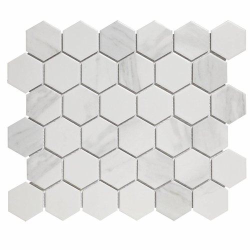 Mozaïek Barcelona 28.1x32.5 cm Geprint Porselein Hexagon Mat Carrara Wit (Prijs Per m2) 