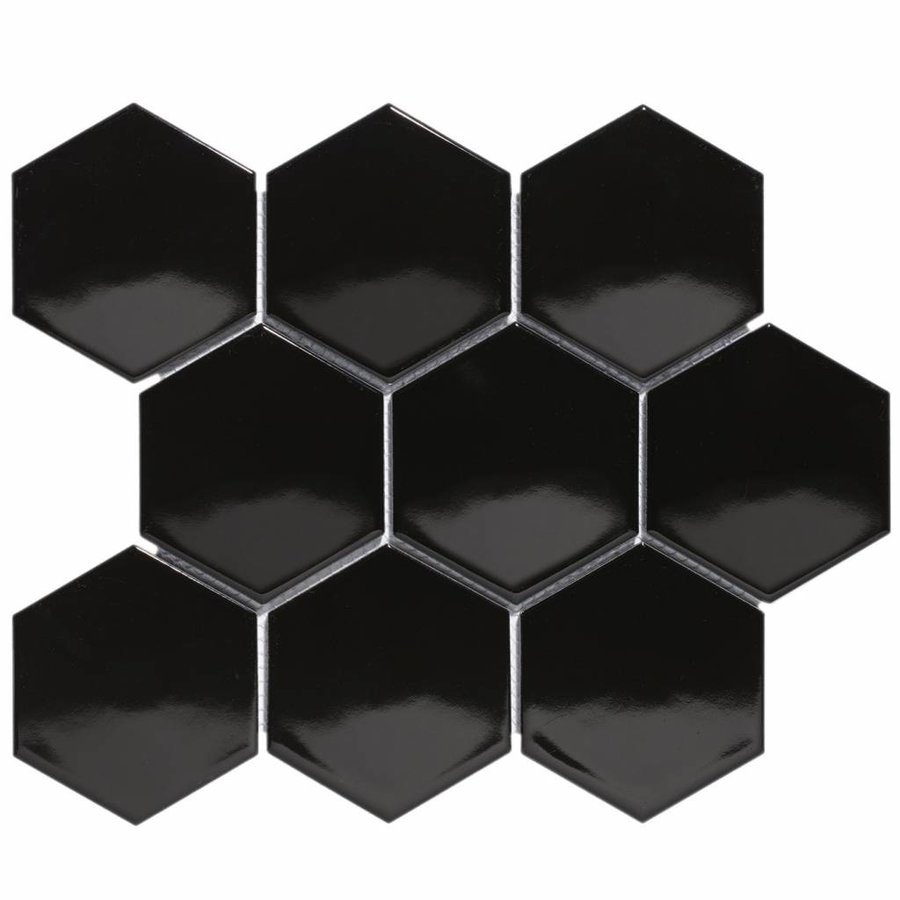 Mozaïek Barcelona 25.6x29.6 cm Geglazuurd Porselein Hexagon Glanzend Zwart (Prijs Per m2)