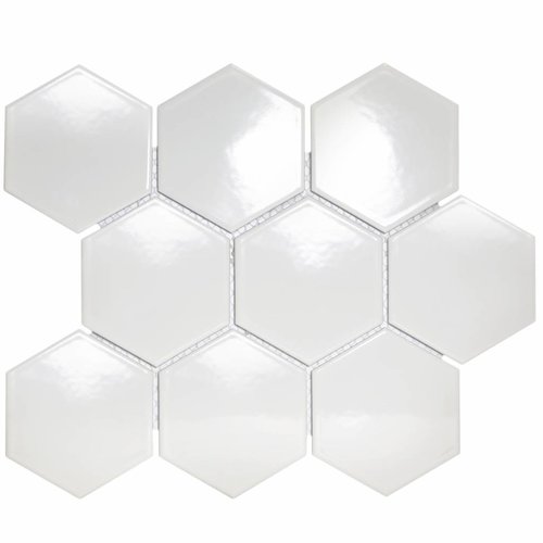 Mozaïek Barcelona 25.6x29.6 cm Geglazuurd Porselein Hexagon Glanzend Wit (Prijs Per m2) 