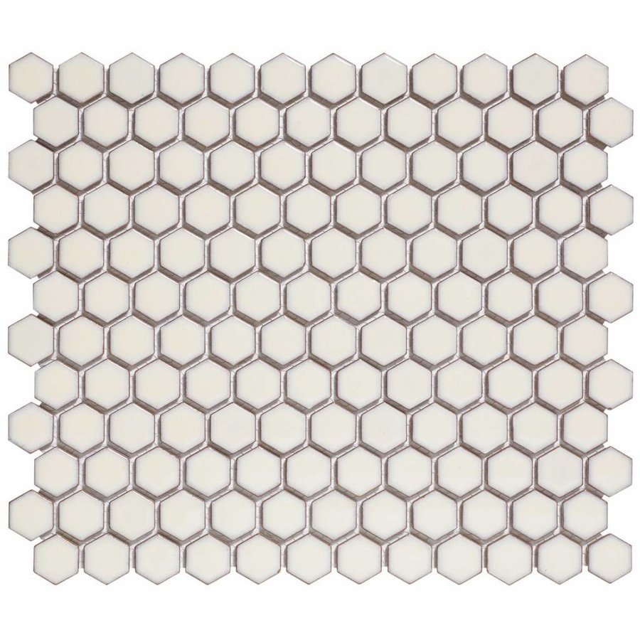 Mozaïek Barcelona 26x30 cm Geglazuurd Porselein Hexagon Glanzend Zacht Wit (Prijs Per m2)