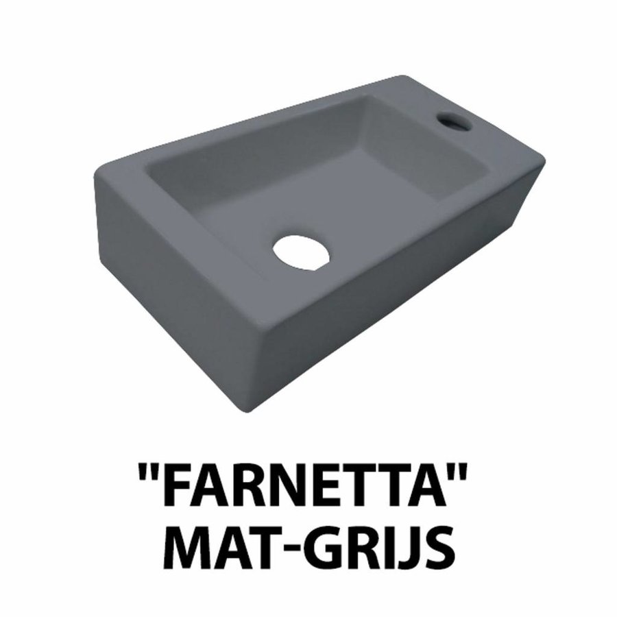 Fontein Best Design Farnetta 37x18x9cm Kraangat Rechts Mat Grijs