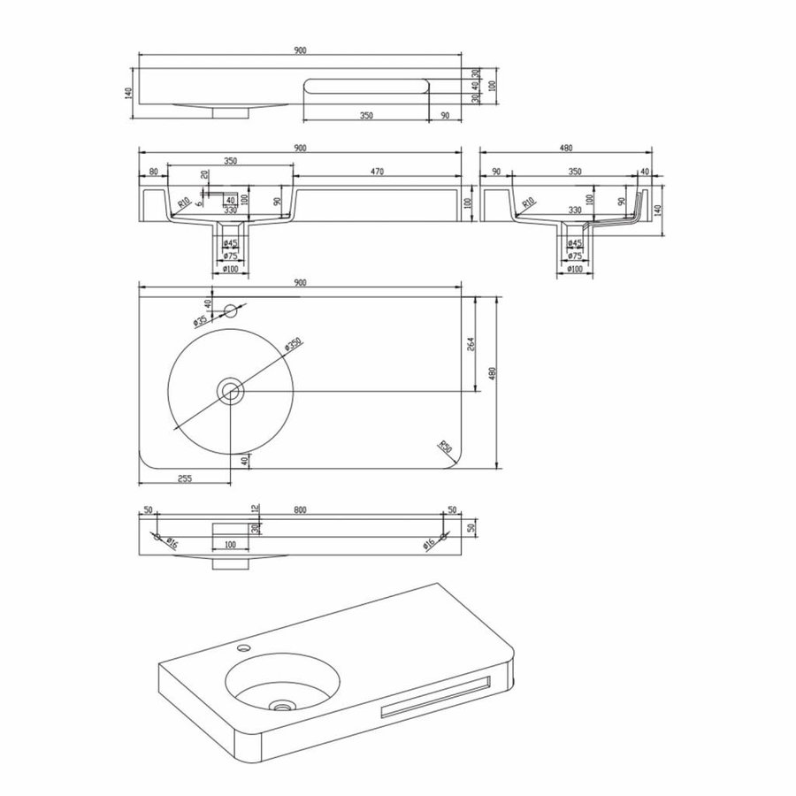 Fontein Ideavit Solidbrio 90x48x14 cm Solid Surface Mat Wit