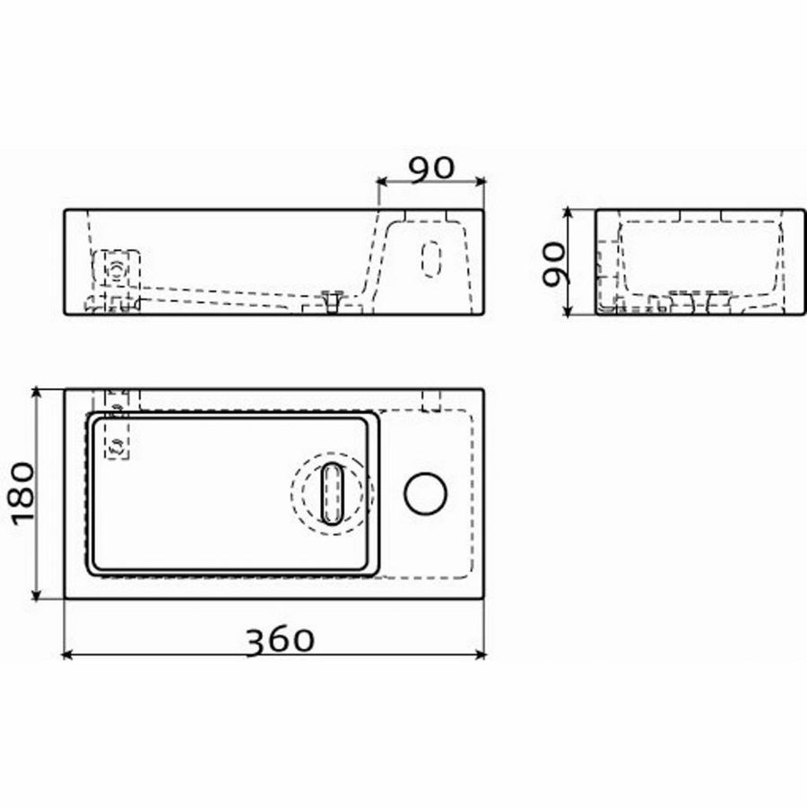 Fontein Clou Flush 3 36x18x9cm Keramiek Glans Wit (Met Kraangat Rechts)