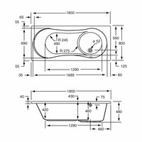 Ligbad met Geïntegreerd Douchegedeelte Plieger Space Acryl 180x80x46 cm Wit