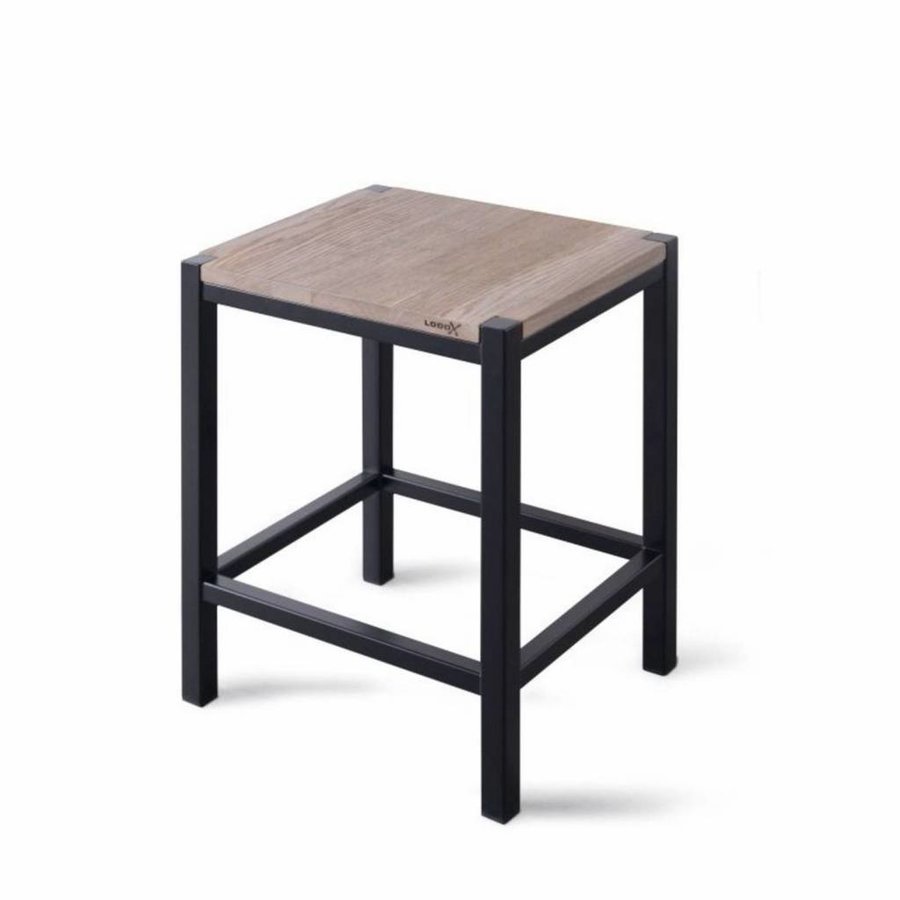 Badkamer Kruk LoooX Wooden Stool met Frame 35x30x45 cm Massief Eiken Old Grey Mat Zwart