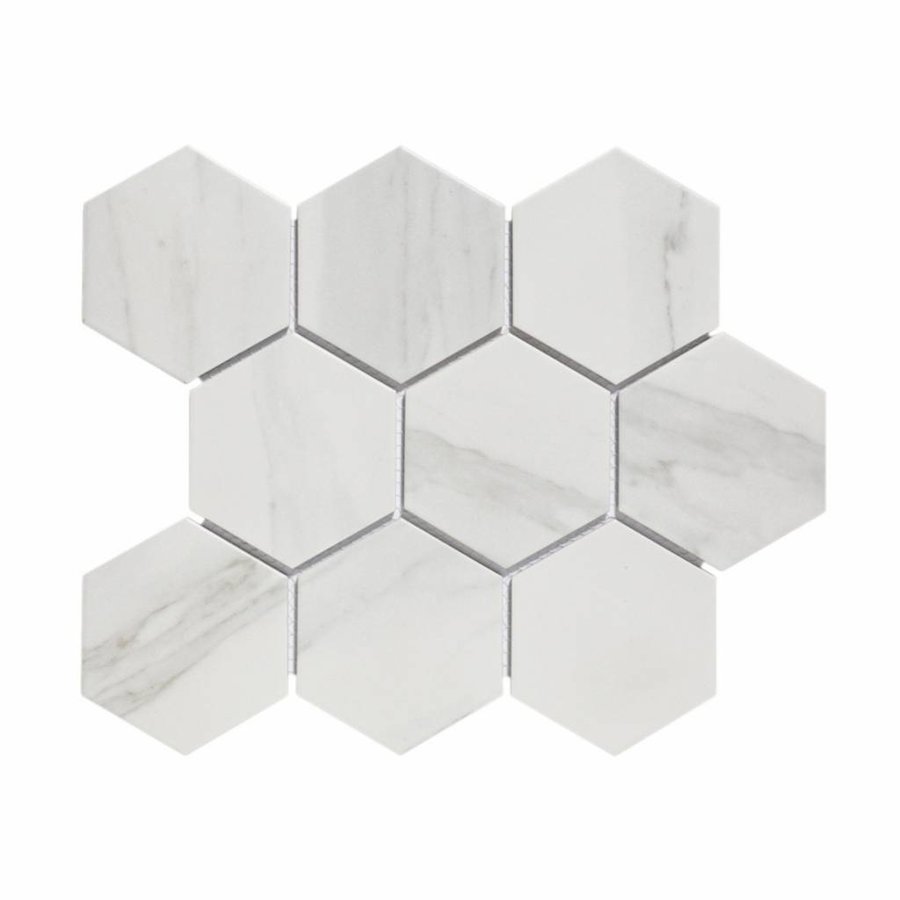 Mozaiek Hexagon Marmer Carrara 9.5x11 cm Mat Wit Prijs (doosinhoud 0.76 m2)