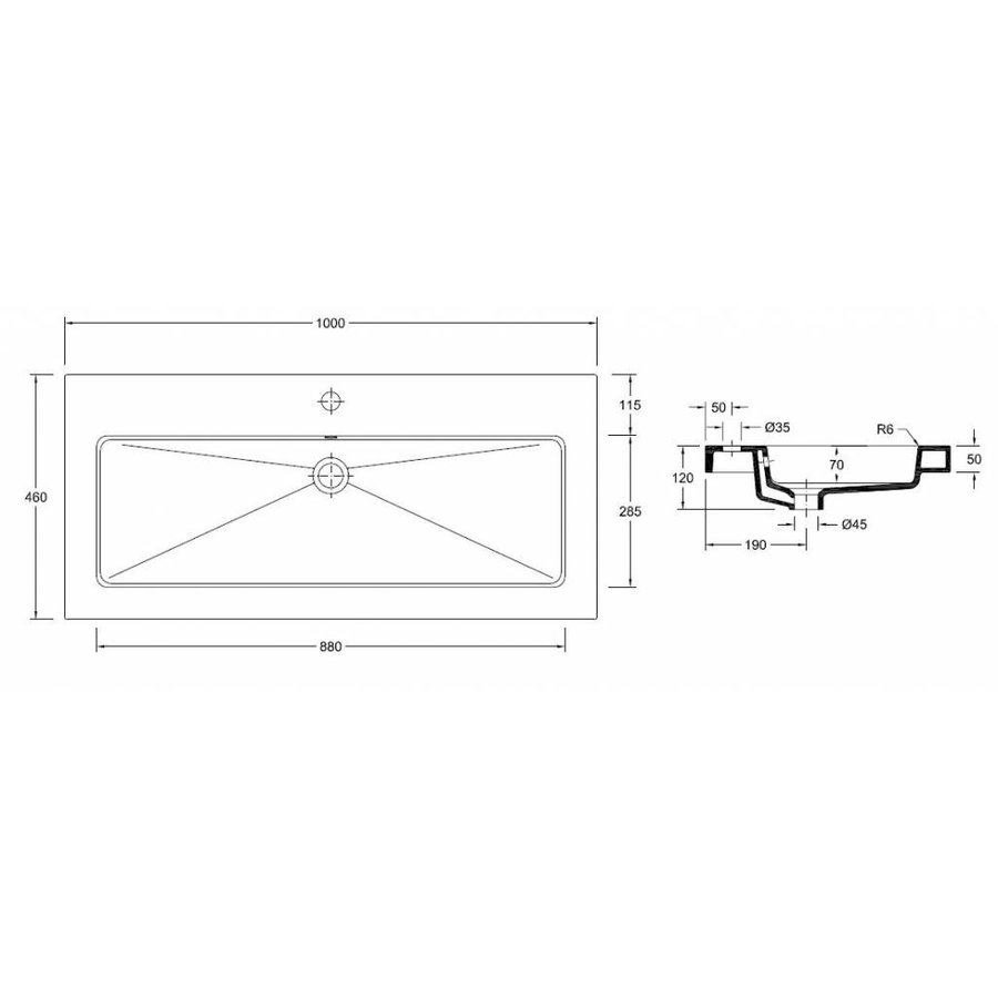 Wiesbaden keramische meubelwastafel 100x46 1 kr.gat