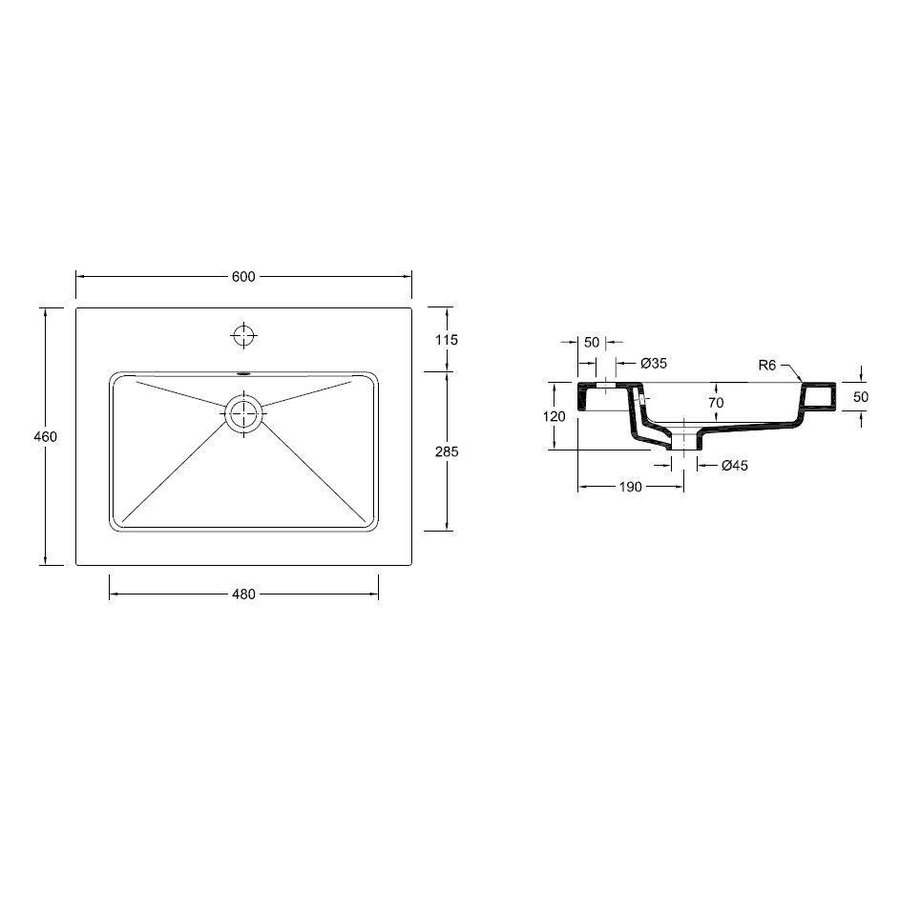 Wiesbaden keramische meubelwastafel  60x46 1 kr.gat