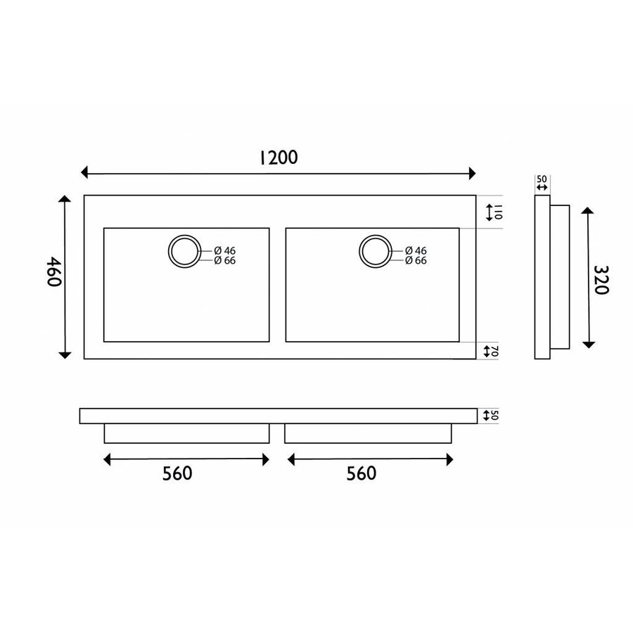 Wiesbaden hardstenen meubelwast. Dubbel 120x46x5 met 2 kr.gaten