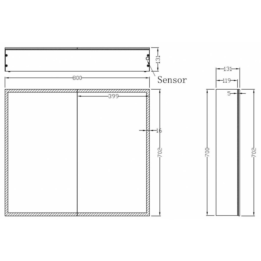 Wiesbaden Quatro spiegelkast +verlichting 80x70x13