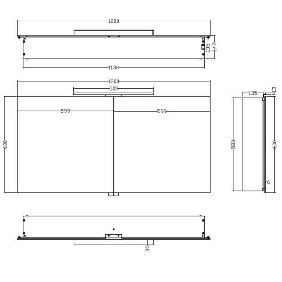 Wiesbaden Luxe spiegelkast +Led verlichting 120x60x14cm