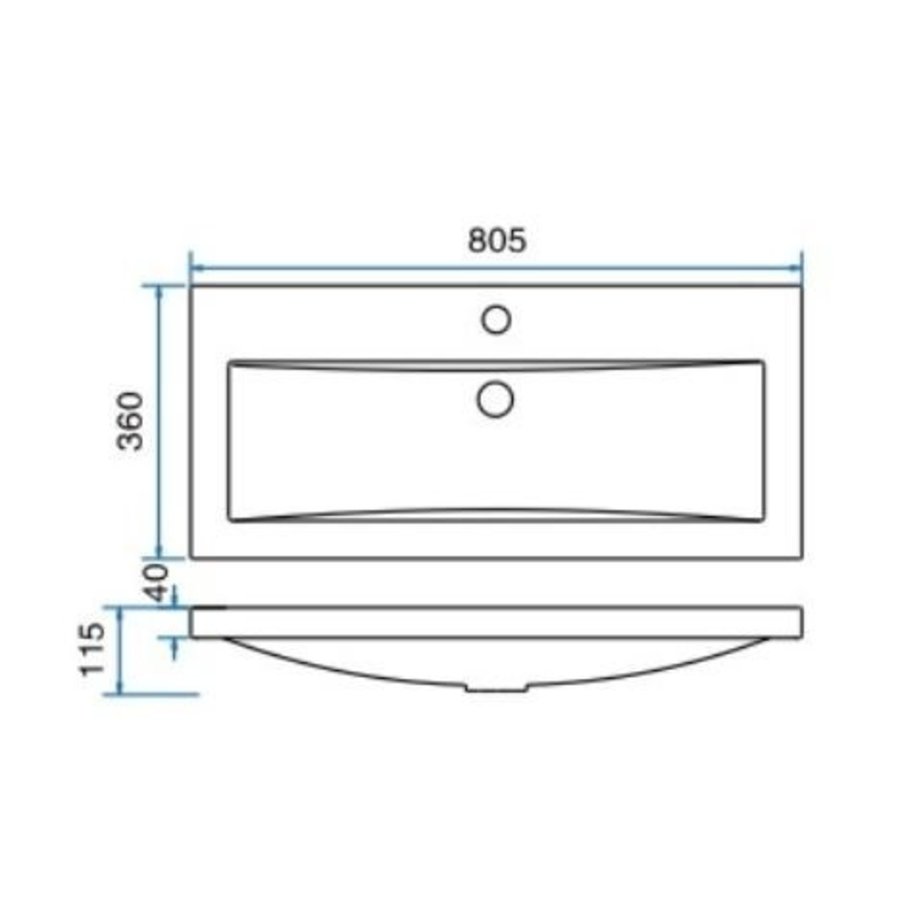 Wiesbaden wastafel 80cmx36cm ��n kraangat wit