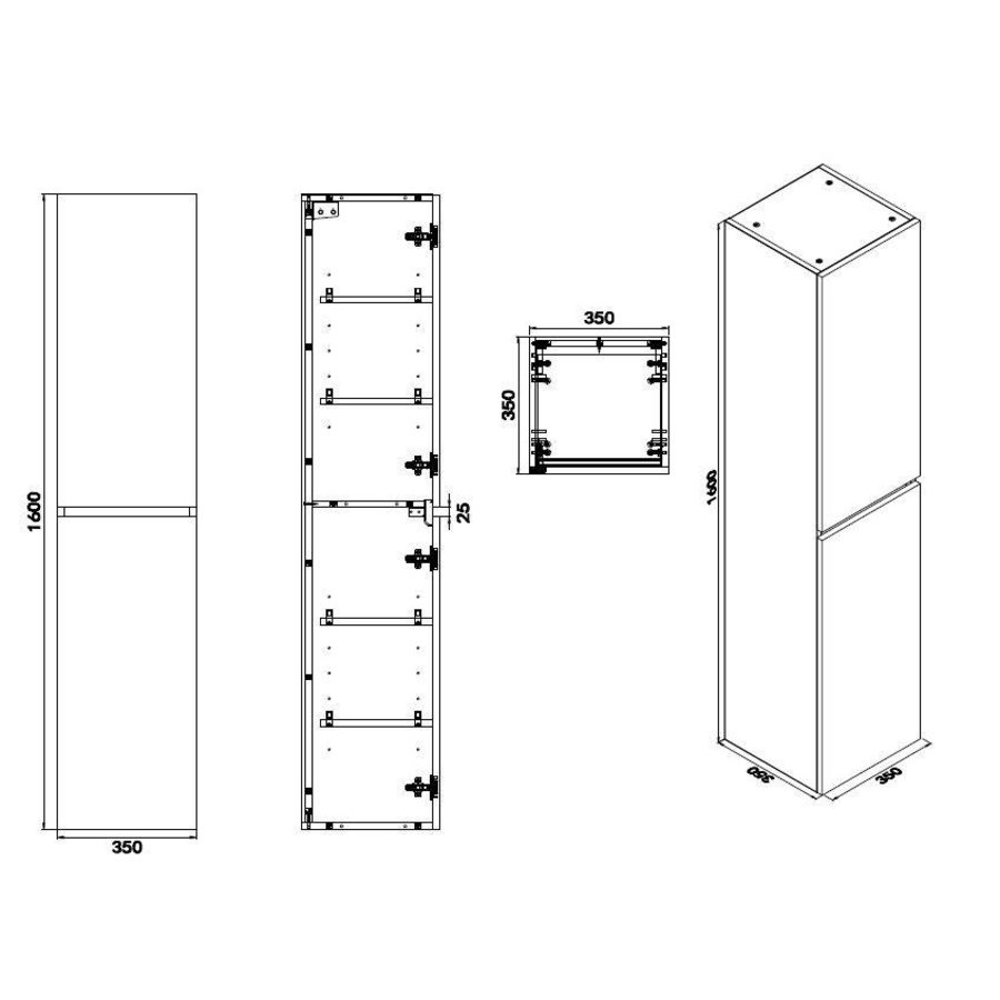 Wiesbaden Vision kolomkast 2 deuren 160x35x35 hoogglans grijs