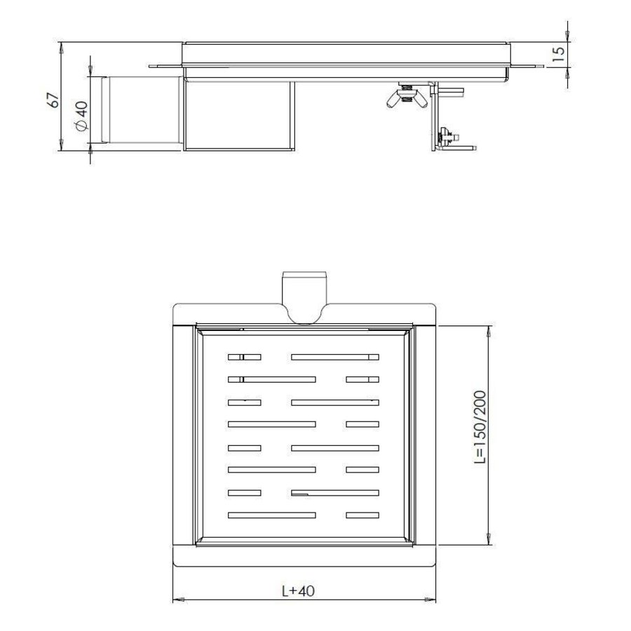 Wiesbaden RVS 3e GEN.doucheput +flens +RVS sifon + filter zij 20x20