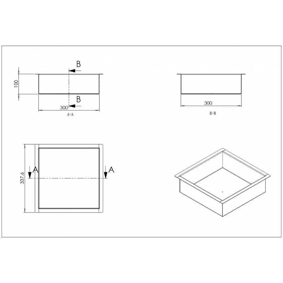 Wiesbaden RVS inbouwnis 30x30x10cm