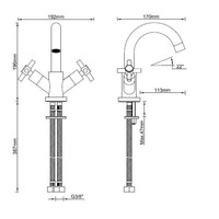 Wiesbaden Cross wastafelmengkraan 2-knops chroom