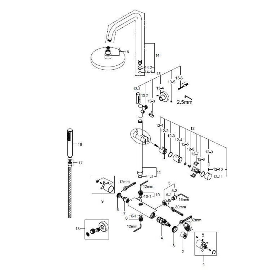 Wiesbaden Cross douche-opbouwset + therm. mengkraan chroom