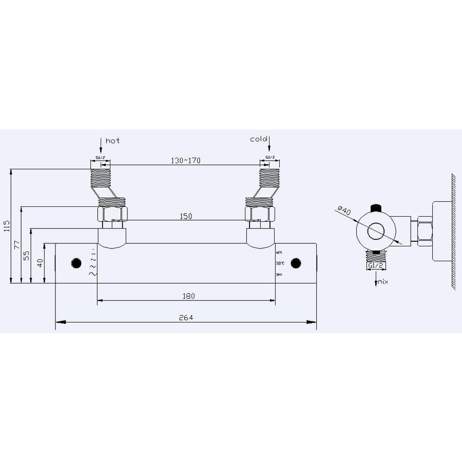 Wiesbaden Rio Therm.douchekraan 15cm geb.staal