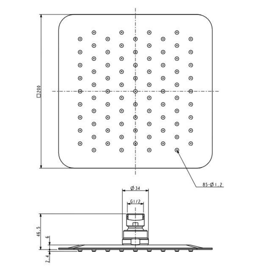Wiesbaden UFO Luxe hoofddouche vierkant 200mm Ultra plat chroom