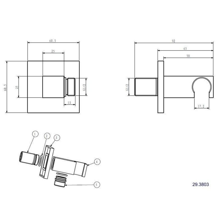 Wiesbaden luxe muur doucheaansluiting+opsteek vierk.1/2'' mat-zwart