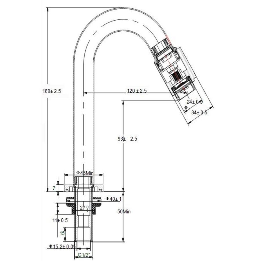 Wiesbaden Victoria luxe toiletkraan 1/2'' geb.staal