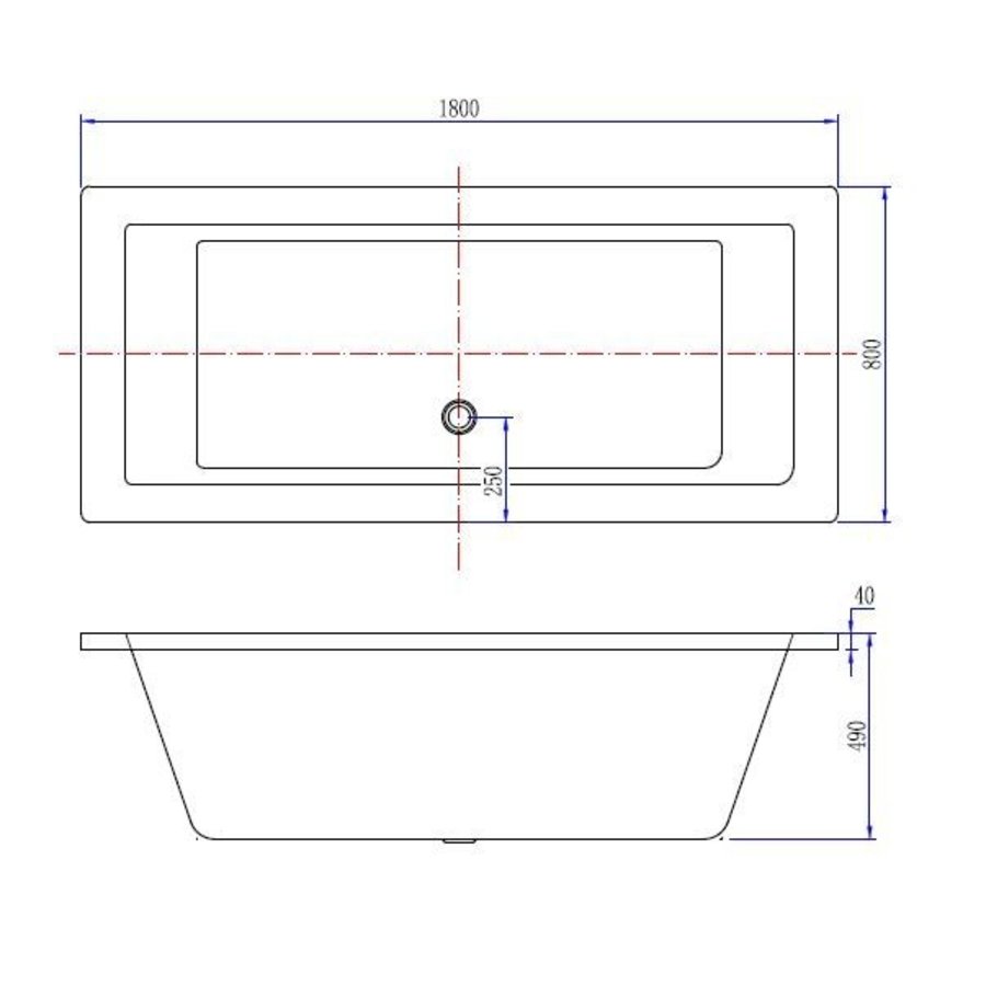 Wiesbaden Santino SQ inbouw ligbad 180*80*49 cm wit DUO