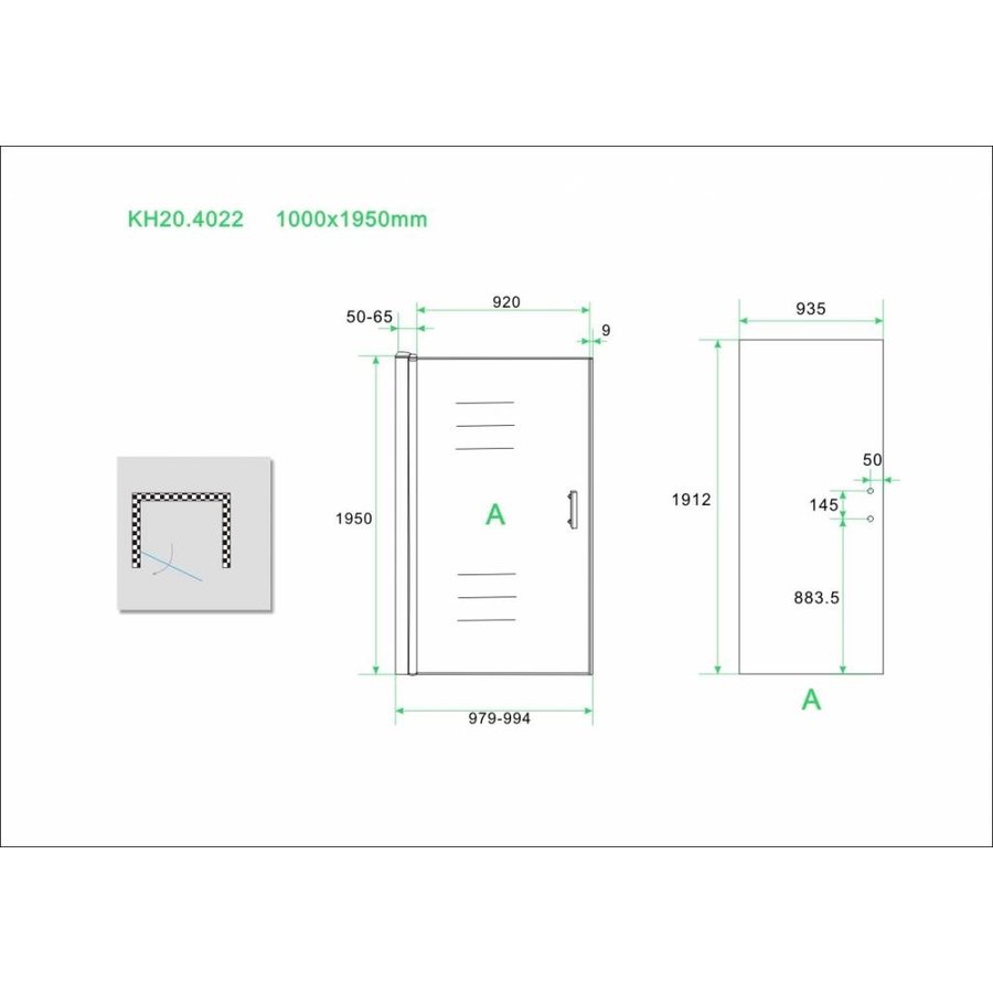 Wiesbaden eco nisdeur met profiel 1000x1950 6mm