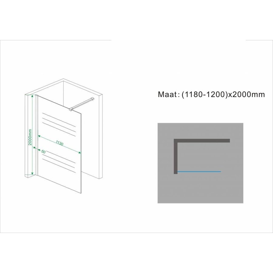 Wiesbaden inloopdouche+muurprofiel 1200x2000 10mm NANO geheel matglas