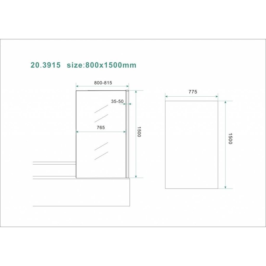 Wiesbaden vaste badwand 800 (800-815) x 1500 mm 6mm NANO