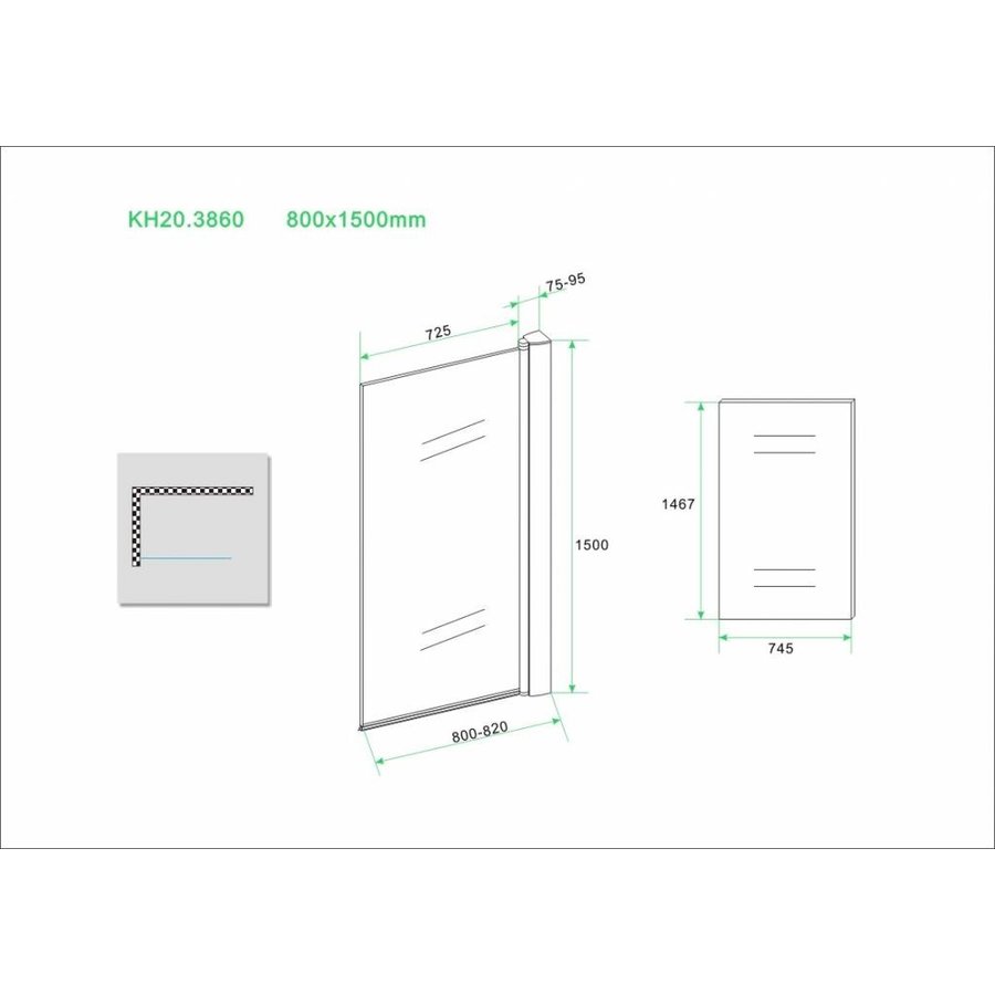 Wiesbaden draaibare badwand 800x1500 6mm NANO chroom