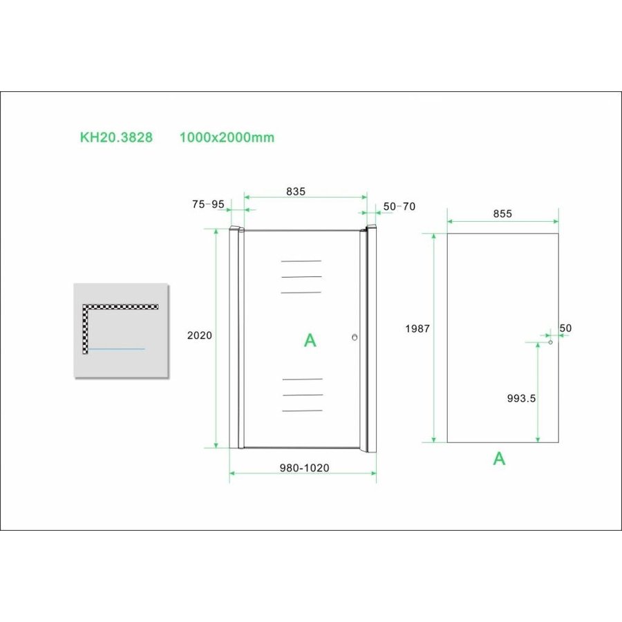 Wiesbaden nisdeur met profiel 100x200 cm 8mm NANO glas