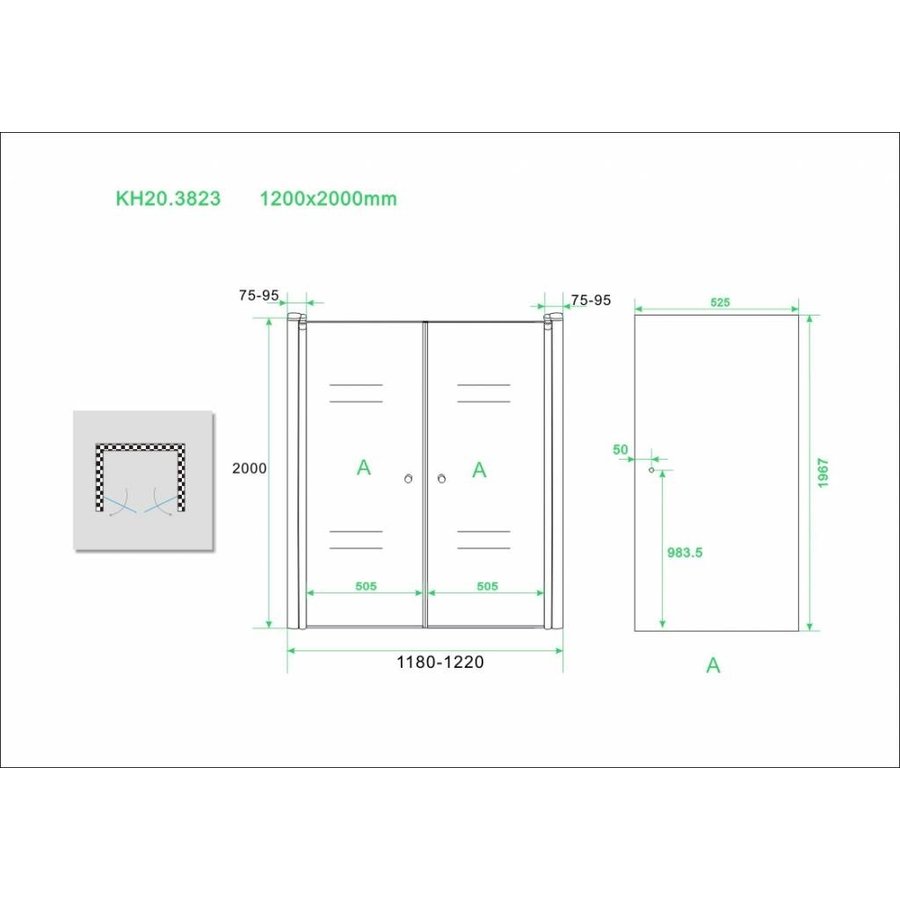 Wiesbaden dubbele pendeldeur in nis 1200x2000 6mm NANO glas