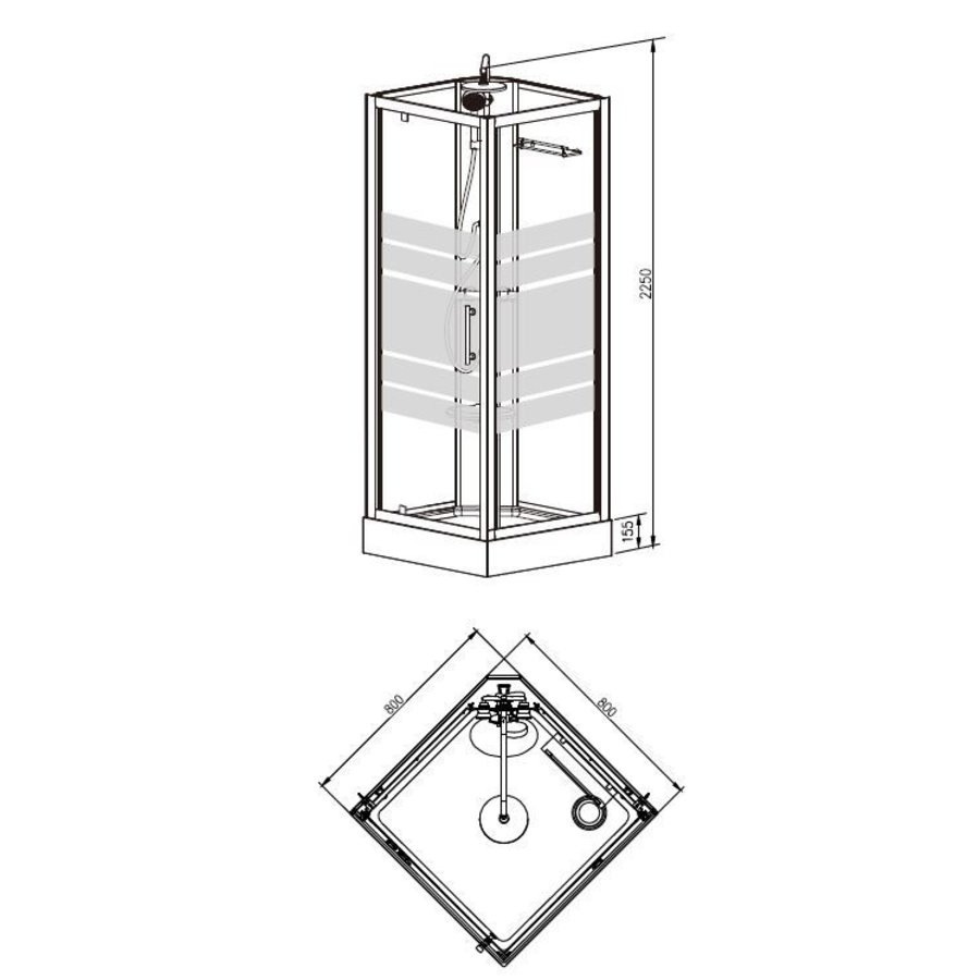 Thermo complete douchecabine 80x80x218 alu  5mm glas