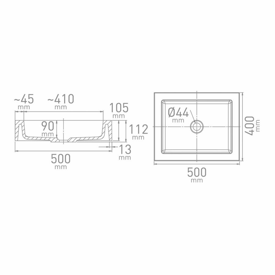 Opbouw Waskom Ziva 50x40x11.2 cm Composiet Mat Wit