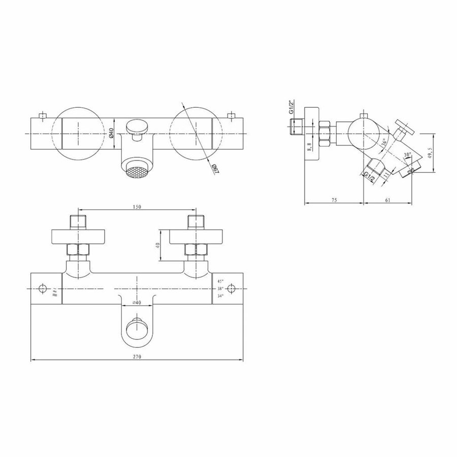 Bad thermostaatkraan Nero Inbouw 1/2 inch RVS Zwart