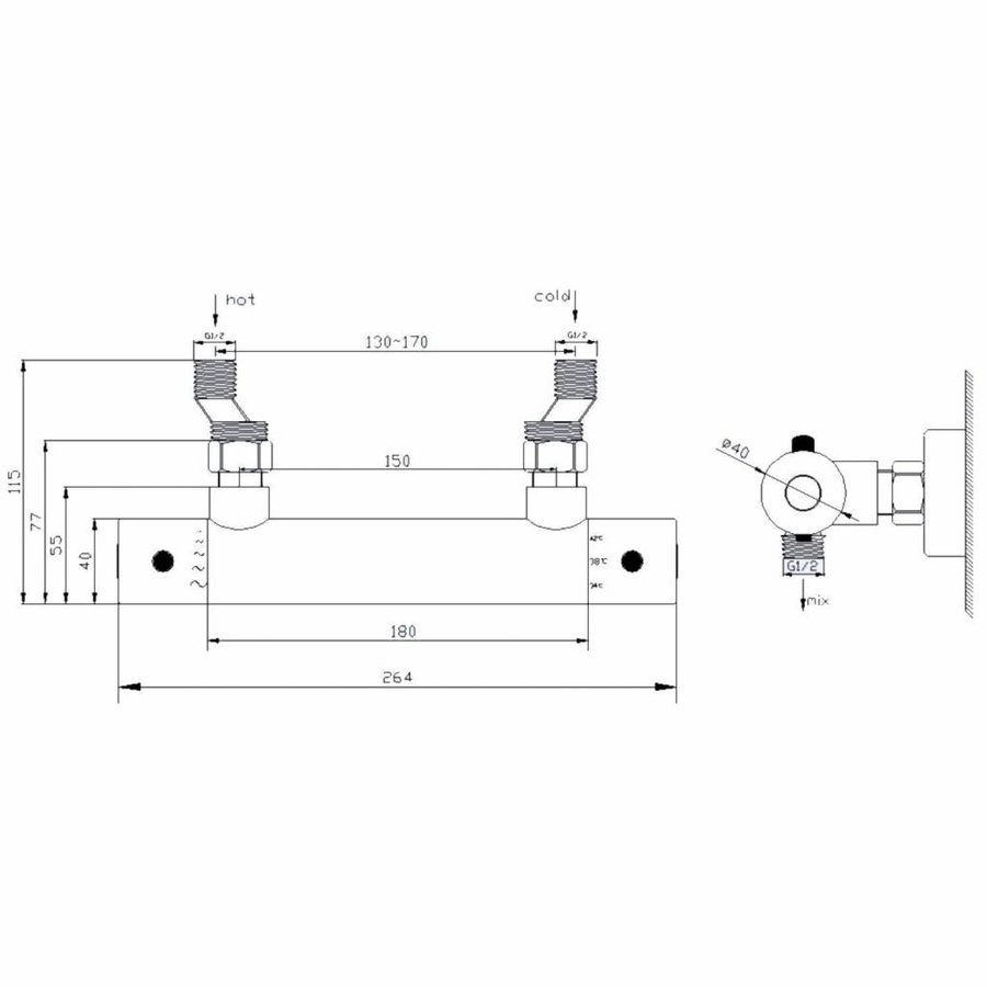 Thermostatische Douchemengkraan Rimini H.O.H. 15 Cm Mat Zwart