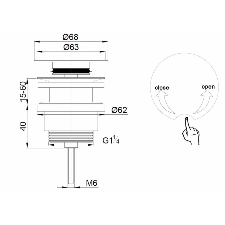 Luxe Draai waste 5/4" Laag Model Chroom