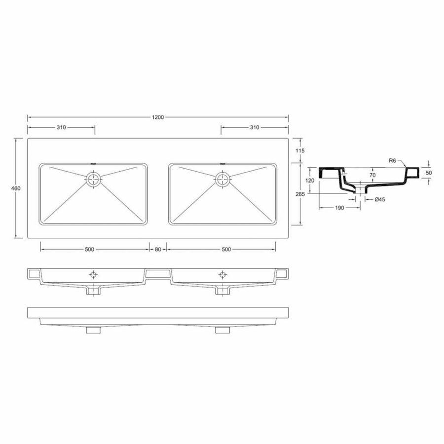 Wastafel Keramiek 60, 80,100,120 Cm (0,1 Of 2 Kraangaten)