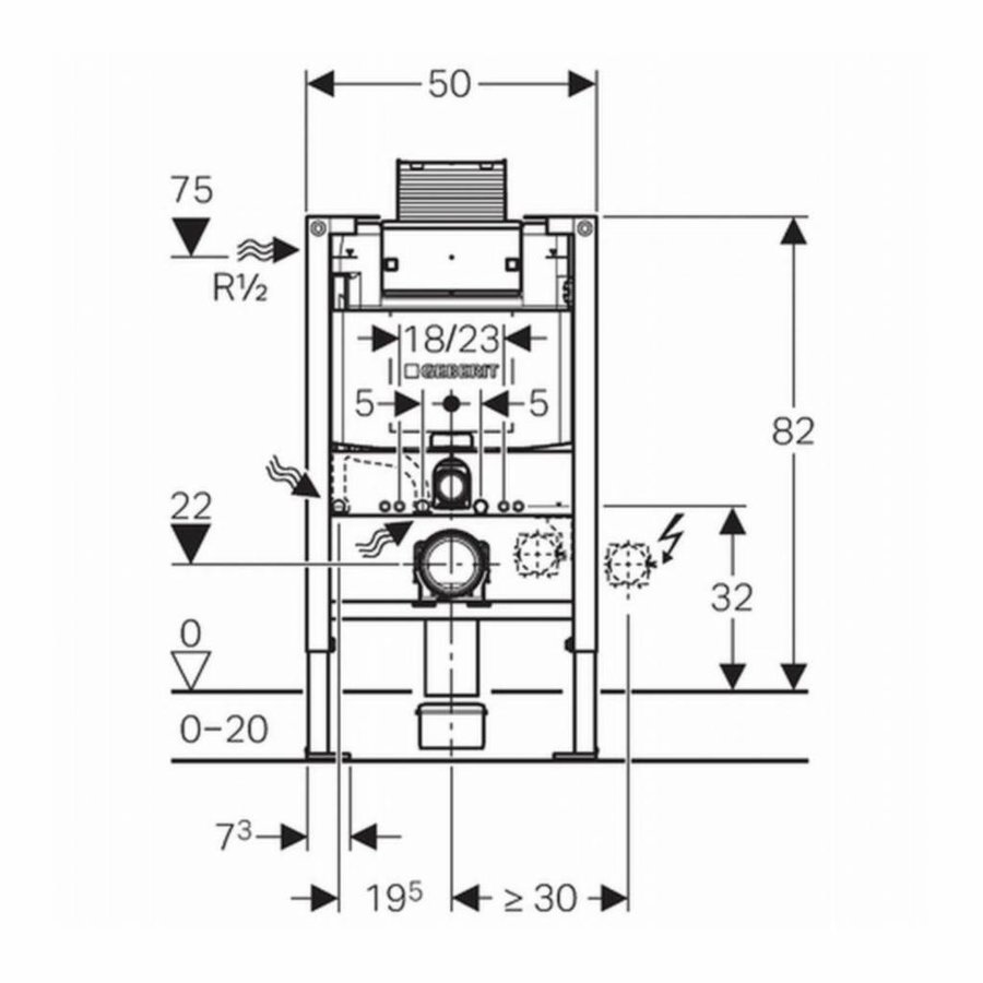 Geberit Duofix Omega Inbouwreservoir H82 Front/Planchetbediening