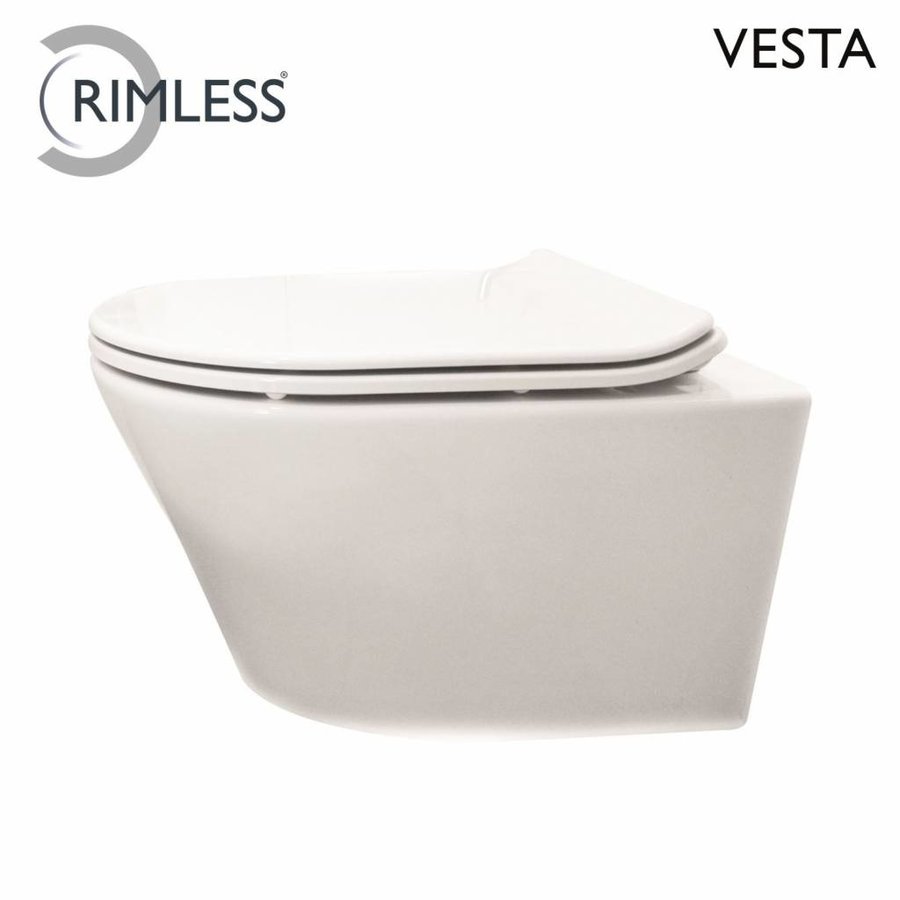 Hangtoilet Vesta Rimless Diepspoel Wit (Incl. Flatline Zitting)