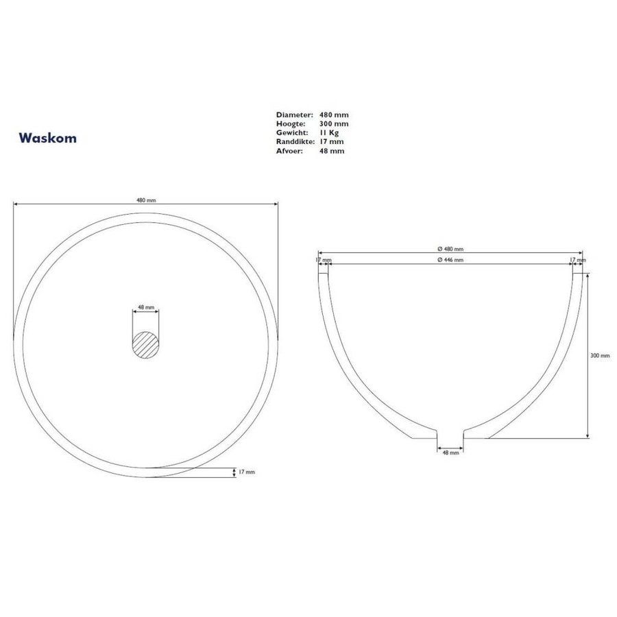 Waskom Just Solid Surface Opbouw Eco 48 Cm Mat Wit