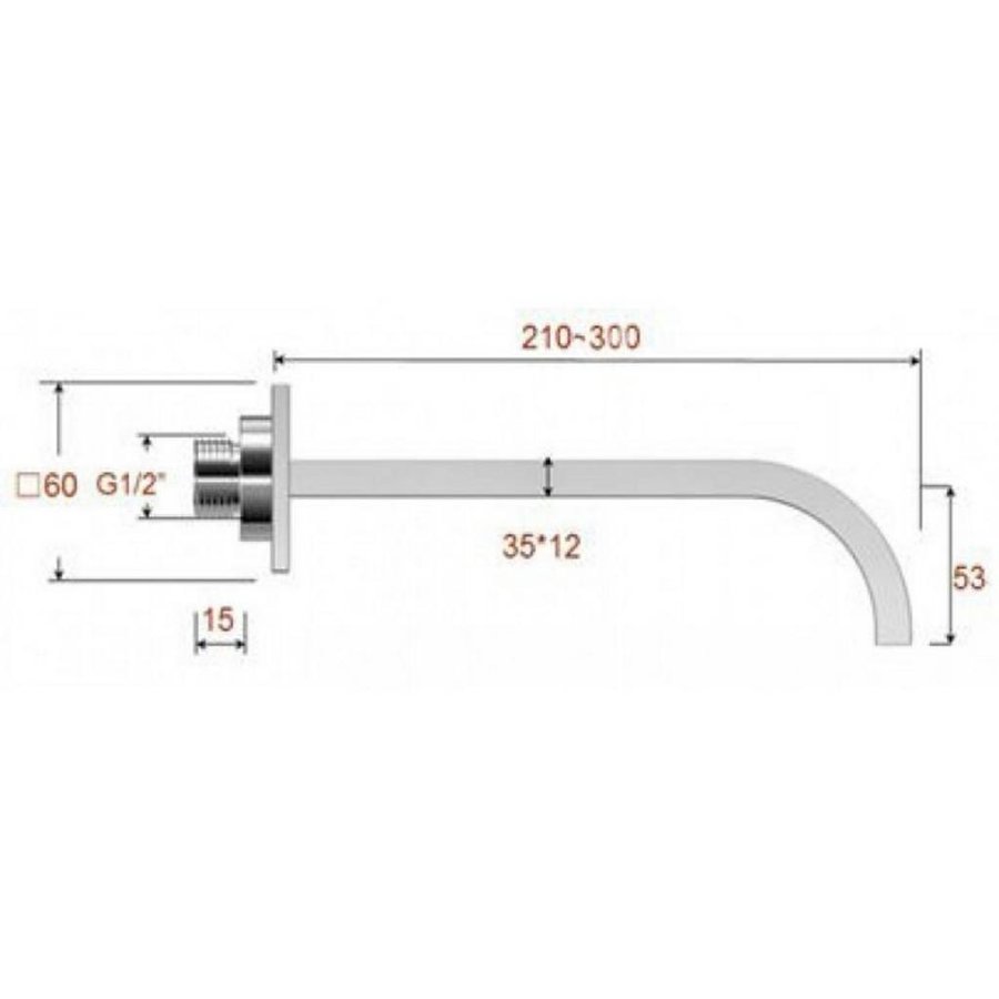 Inbouwuitloopkraan Vierkant 30Cm 1/2" Rvs