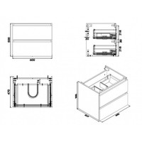 Badkamermeubelset Luna 60X47 Hoogglans Grijs (2 Laden)