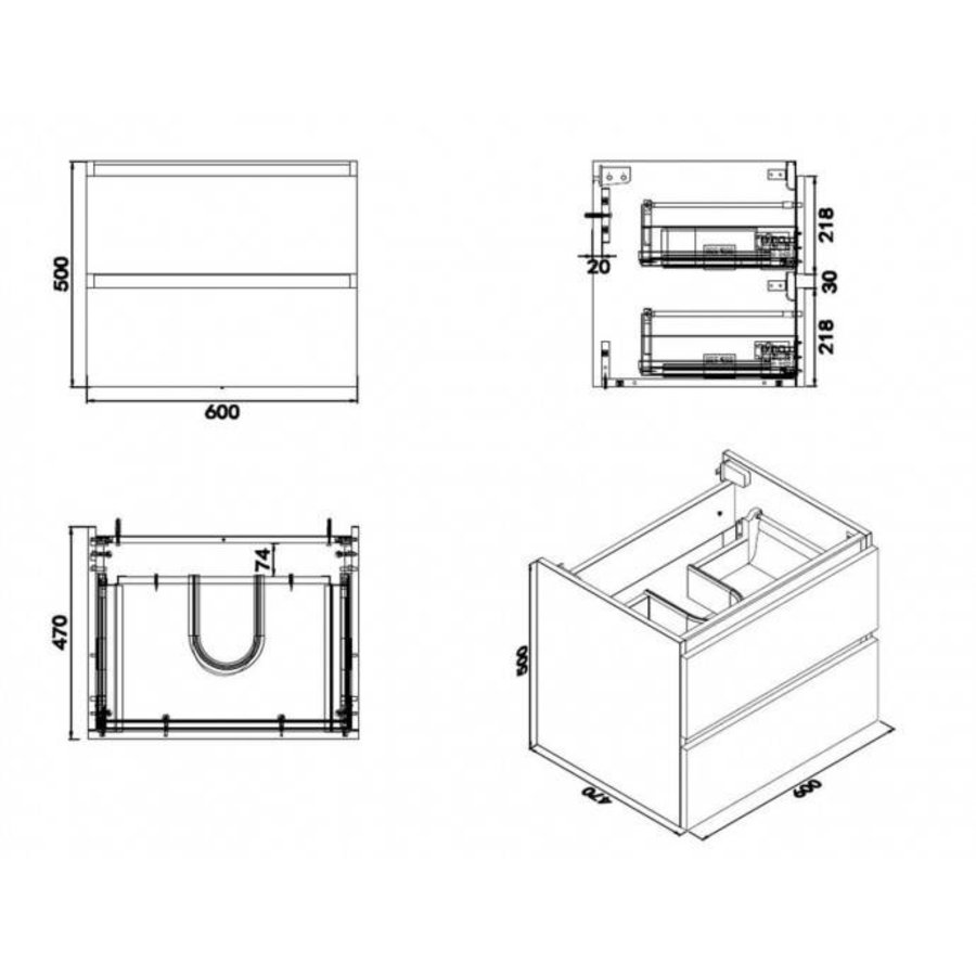 Onderkast Luna 60X47 Wit (2 Laden)