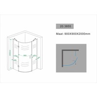 1/4 R.Douchecabine Ls 900X900X2000 Chroom 8Mm Nano